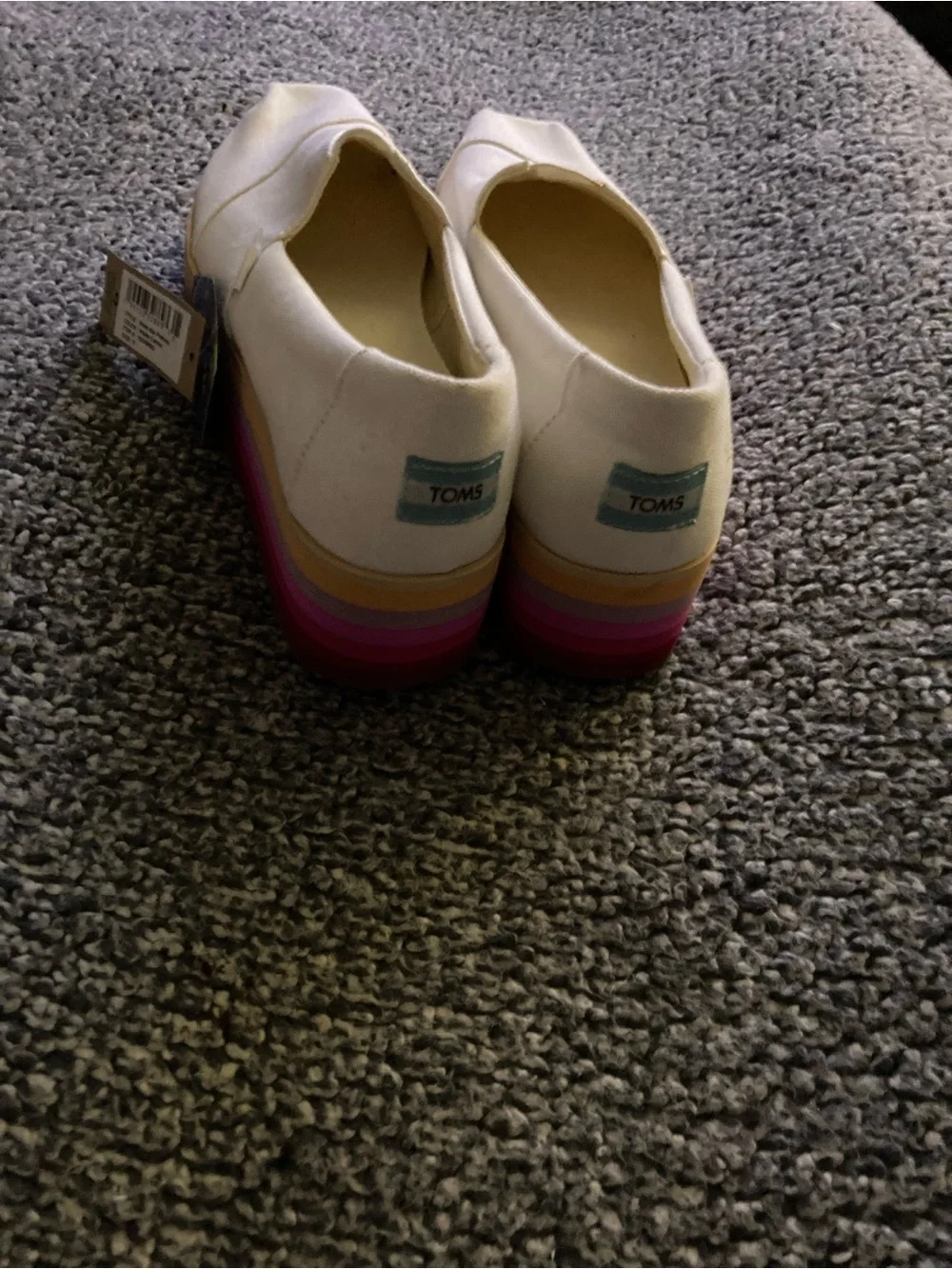 Toms White Canvas Platform Slip-On with Rainbow Layered Sole